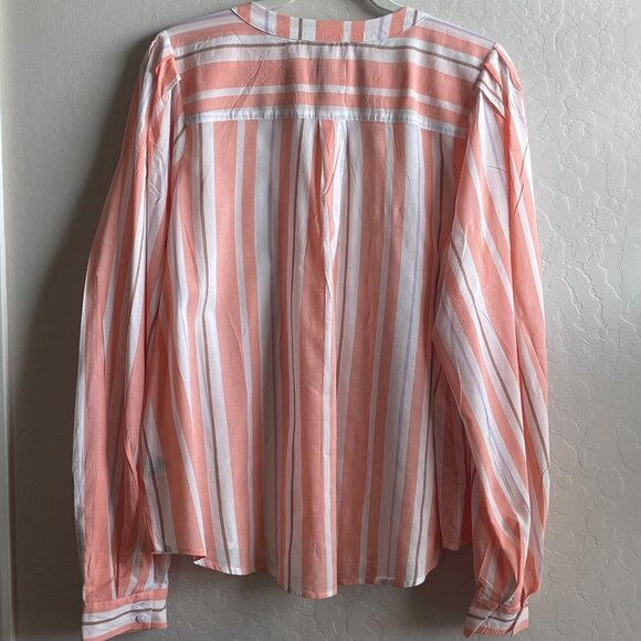 A New Day Lightweight Peach/White Striped Long Sleeve Button Up Shirt 2XL Comfy - Picture 3 of 6